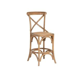 Linon Home Decor Posy 41.25 in. H Graywash High Back Wood Counter Height Bar Stool with Rattan Se... | The Home Depot