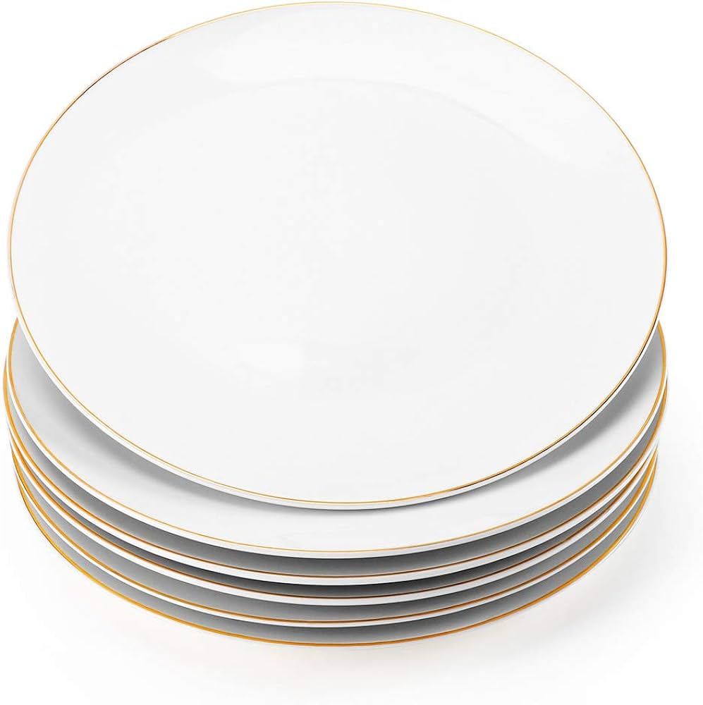 Gsain 10.5” Porcelain Coupe Dinner Plates with Golden Rim, Stackable Off-White Ceramic Round Se... | Amazon (US)