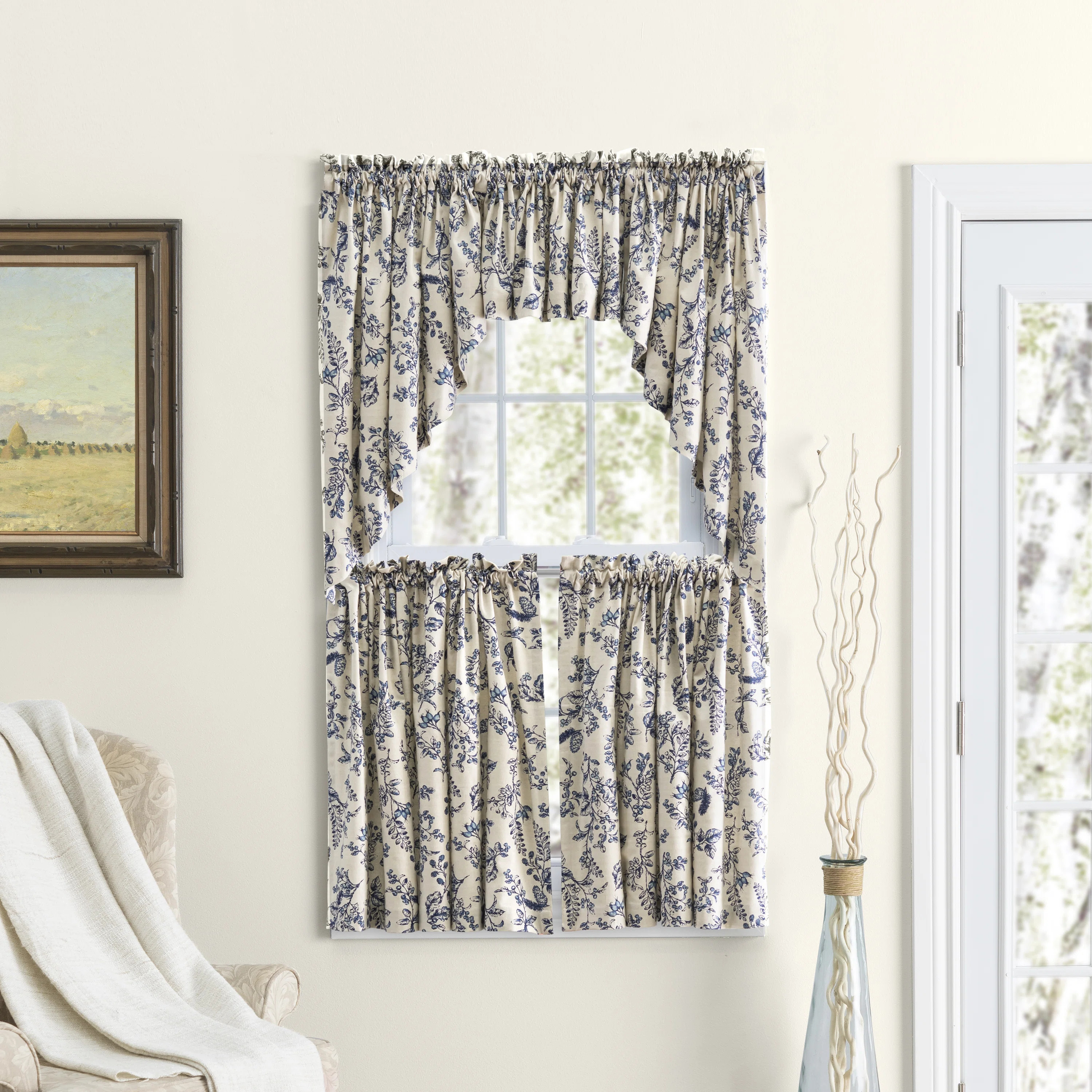 Emogene Toile 100% Premium Cotton Tailored 84'' Cafe Curtain/Tier Pair (Set of 2) | Wayfair North America