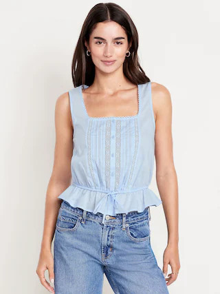 Tie-Waist Lace-Trim Top | Old Navy (CA)