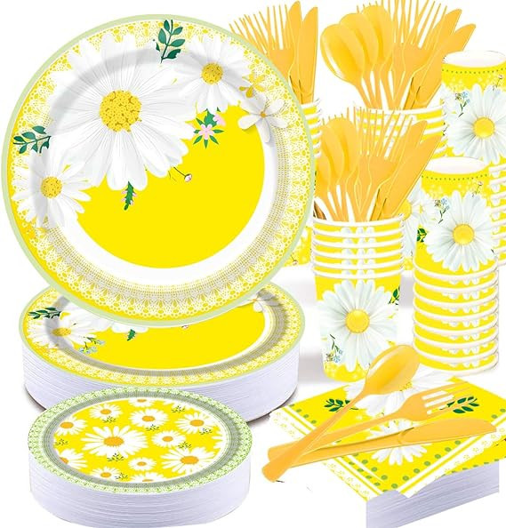 PAMMYAN Yellow Daisy Flower Plate - Spring Dessert Paper Plates, Boho Wildflower Daisy Floral Pap... | Amazon (US)