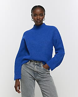 Blue high neck jumper | River Island (UK & IE)