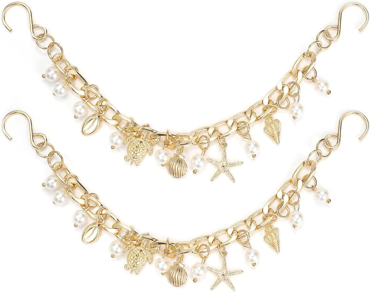 2Pcs Bling Ocean Shoe Chains for Girls Summer Sandals, Golden Turtles, Shells Shoe Charms for san... | Amazon (US)