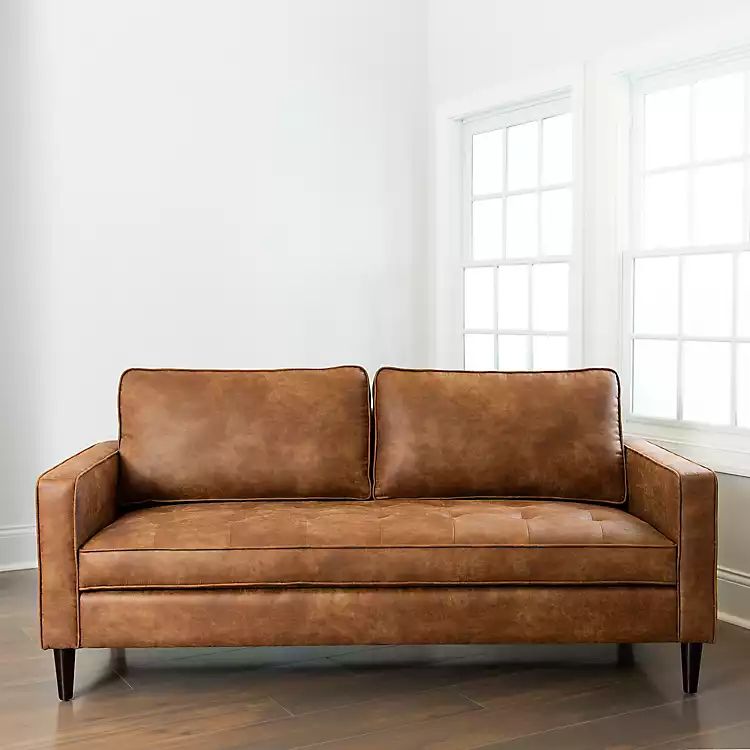 Brown Faux Leather Wyatt Sofa | Kirkland's Home