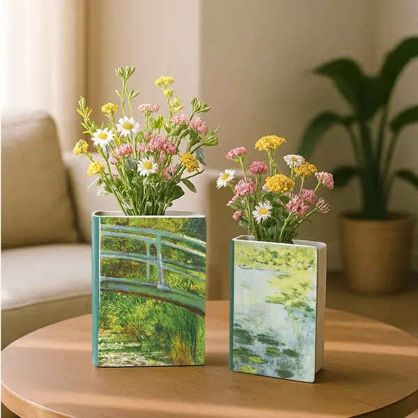 American Art Decor Vintage Ceramic Book Vase Set, 2pc Tabletop Decor - Claude Monet - 8.25" H x 5... | Bed Bath & Beyond