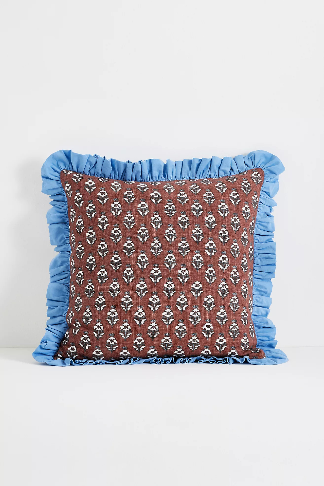 Cotton Block-Print Ruffle Pillow | Anthropologie (US)