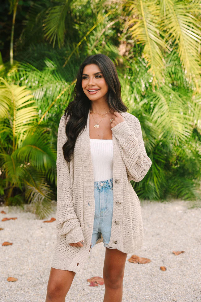 With The Girls Beige Open Knit Button Front Cardigan FINAL SALE | Pink Lily