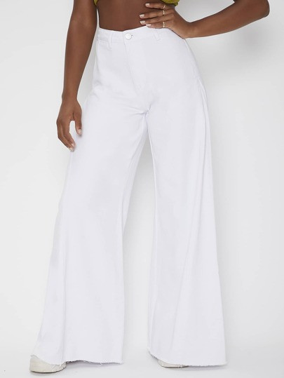 High Waist Raw Hem Wide Leg Jeans | SHEIN