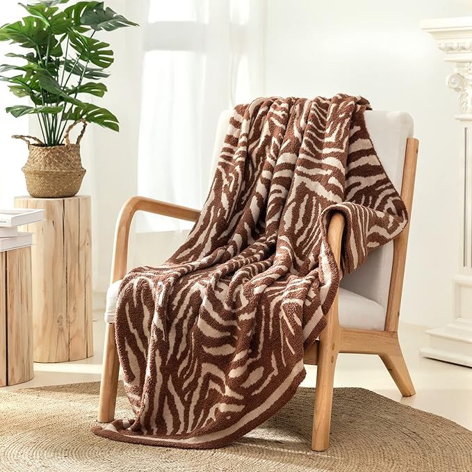 Snuggle Sac Brown Throw Blanket Reversible Zebra Print Knitted Textured Blanket Farmhouse Soft Co... | Amazon (US)