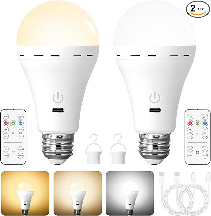 Wireless Rechargeable Light Bulbs with Remote, 2Pack LED Cordless Battery Operated Light Bulbs fo... | Amazon (US)