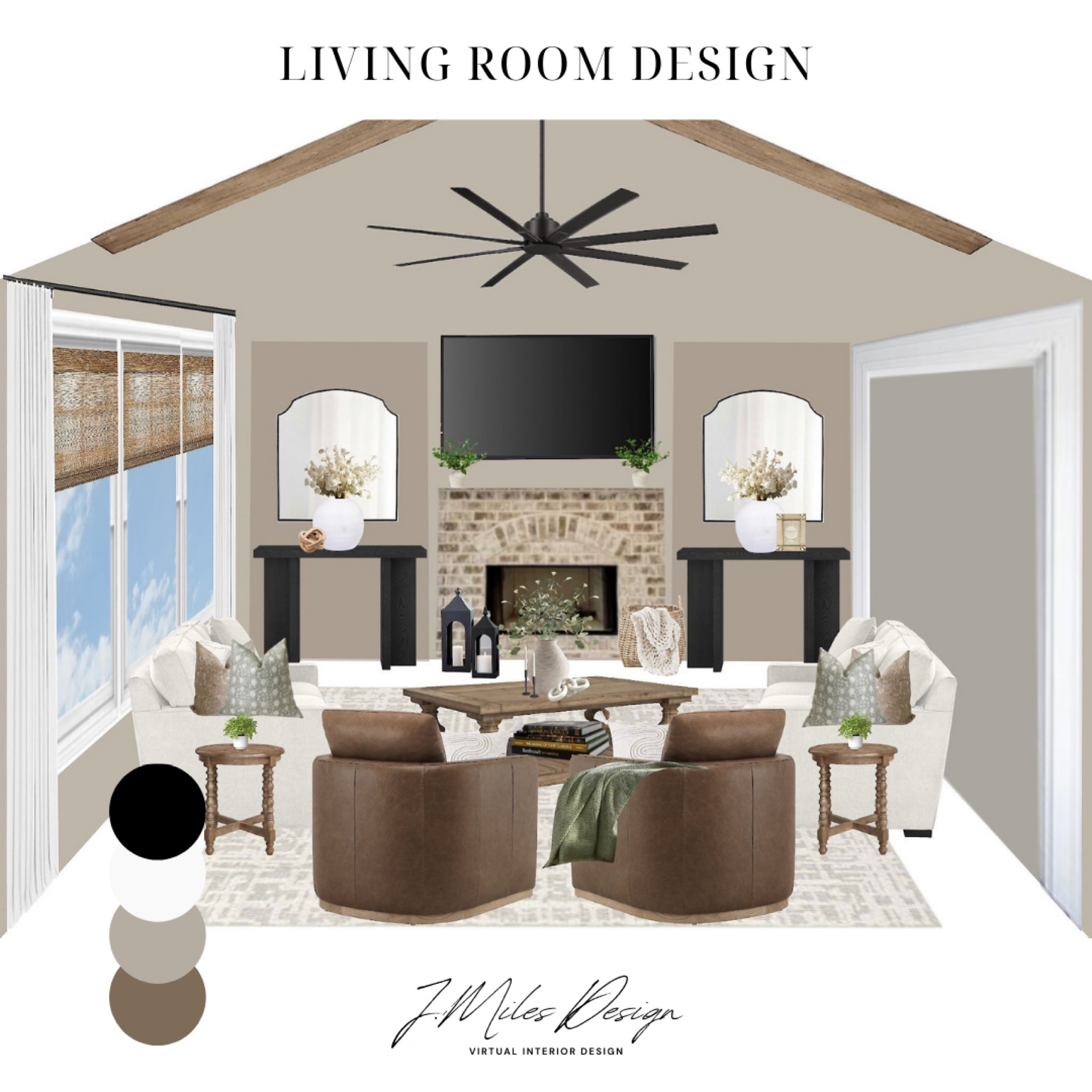 Warm neutral living room design 
Farmhouse design, neutral home decor, organic home, interior design, leather accent chair, brick fireplace 

#LTKStyleTip #LTKHome #LTKSaleAlert