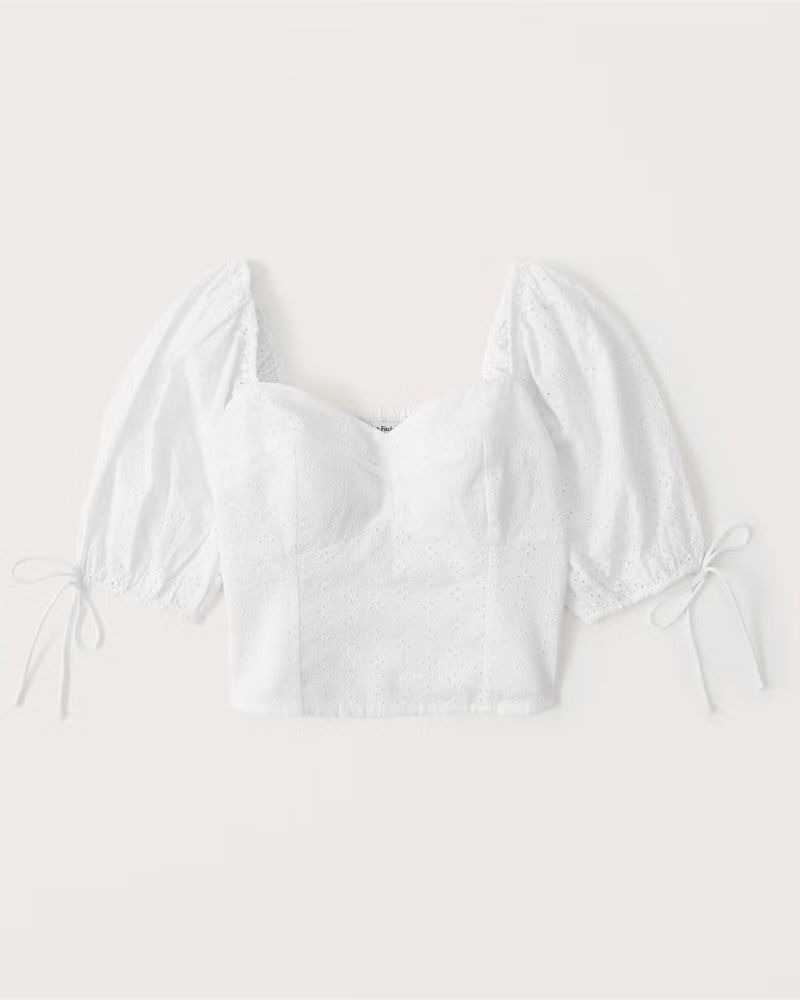 Abercrombie & Fitch Women's Tie-Sleeve Eyelet Corset Top in White - Size XXS | Abercrombie & Fitch (US)