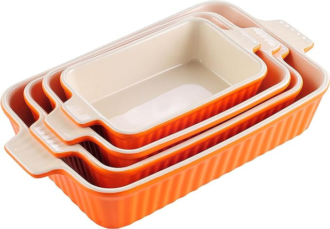 MALACASA Bakeware Set of 4, Porcelain Baking Pans Set for Oven, Casserole Dish, Ceramic Rectangul... | Amazon (US)