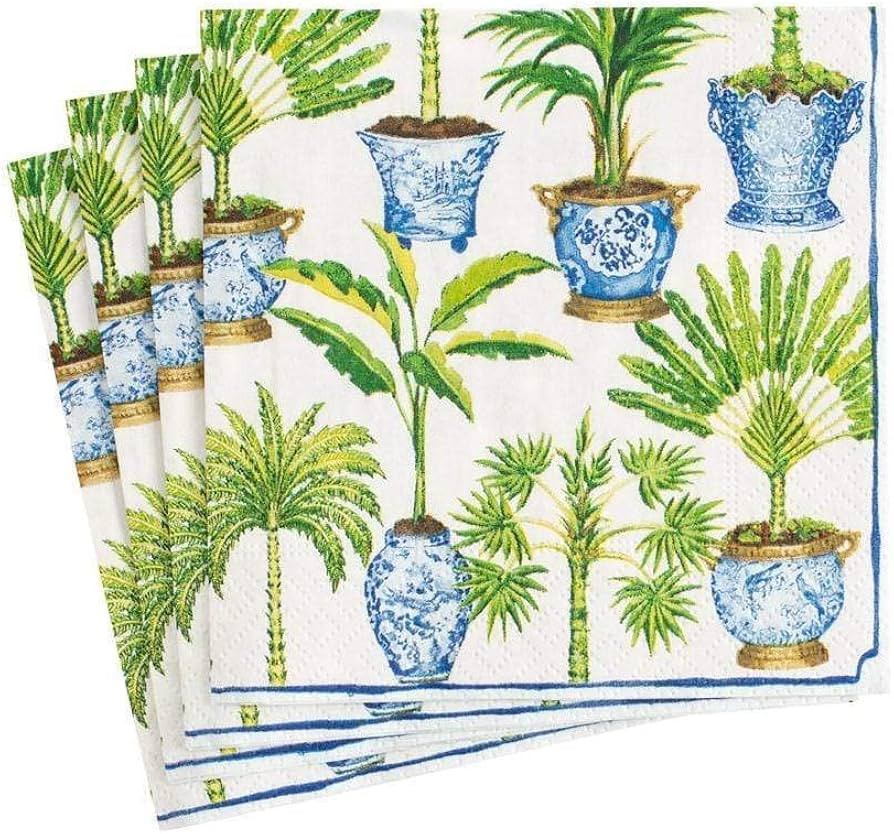 Caspari Potted Palms Paper Cocktail Napkins in White, 20 Per Package | Amazon (US)
