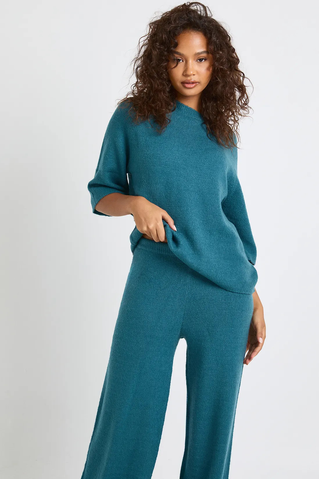 Short Sleeve Top And Trouser Knitted Co ord | Boohoo.com (UK & IE)