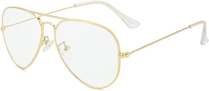 Classic Clear Aviator Glasses for Men Women, Metal Frame Blue Light Blocking Lens Eyeglasses | Amazon (US)
