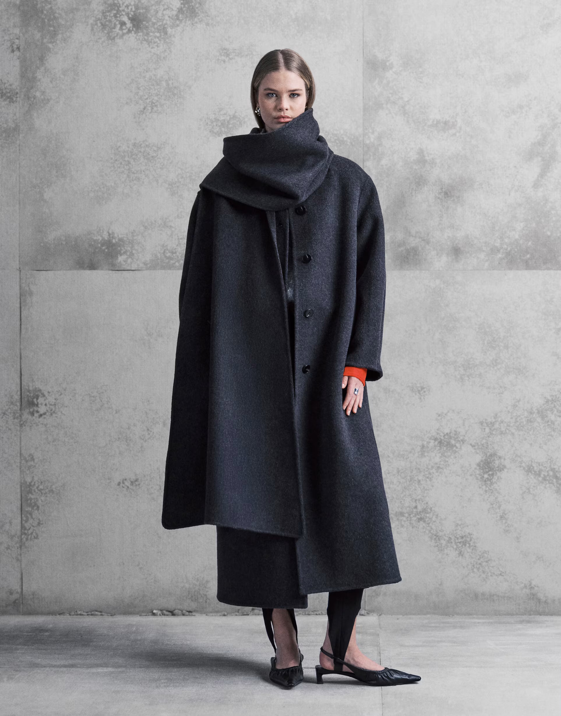 ASOS DESIGN premium wool rich longline coat with detachable scarf in charcoal | ASOS (Global)