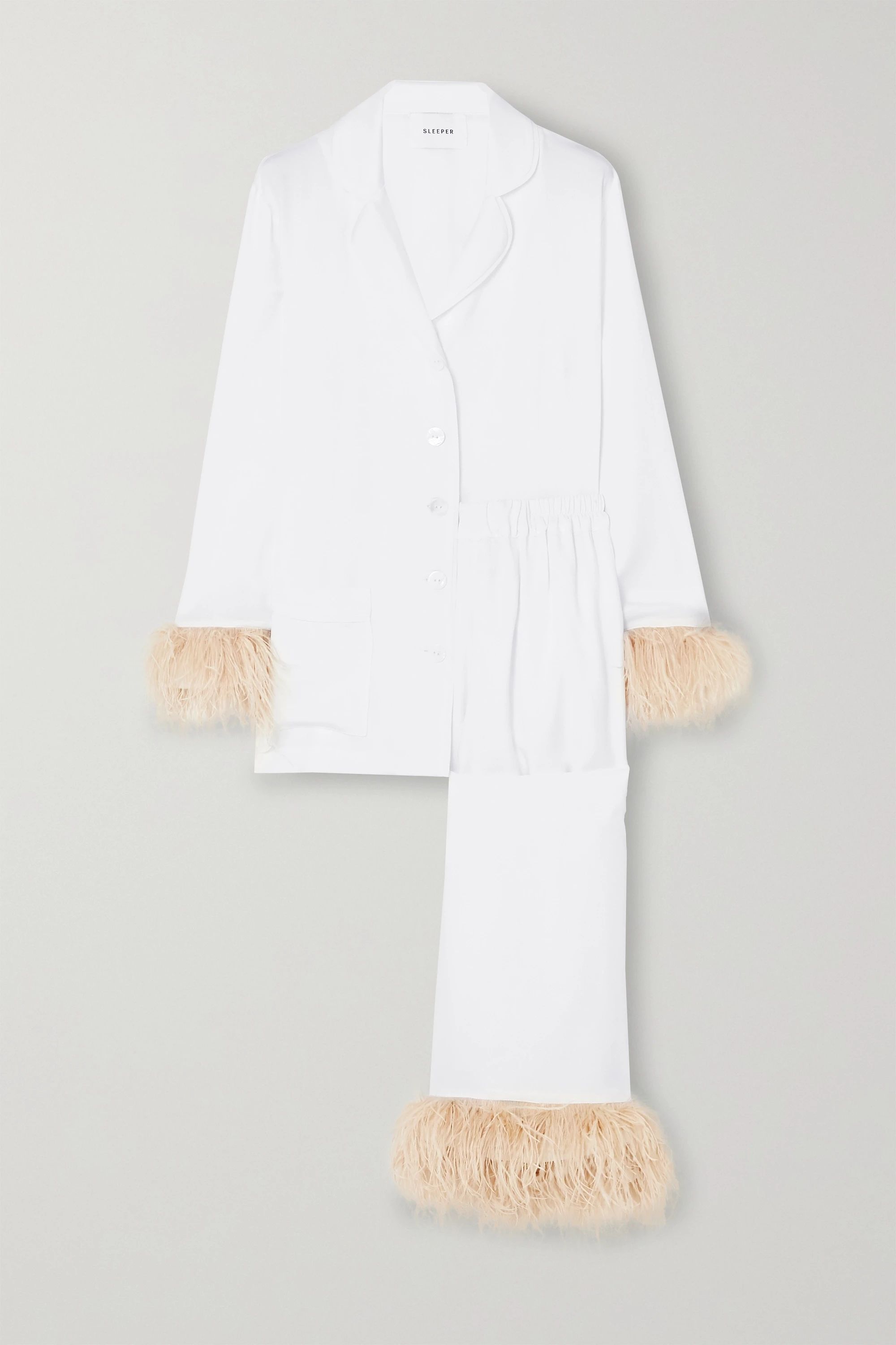 White Party feather-trimmed crepe de chine pajama set | Sleeper | NET-A-PORTER | NET-A-PORTER (US)
