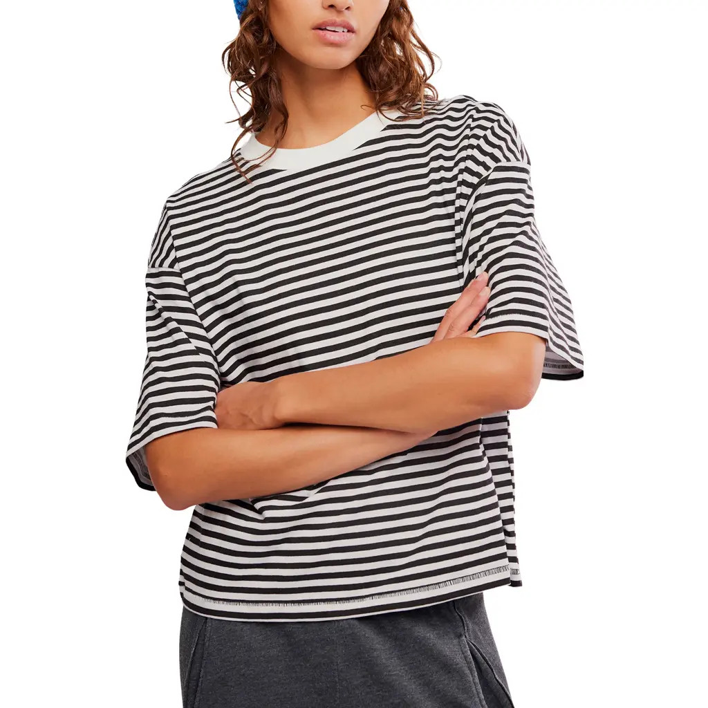 Free People FP Movement Stripe Relaxed Fit Cotton T-Shirt in Court Stripe Black White at Nordstrom, Size X-Large | Nordstrom