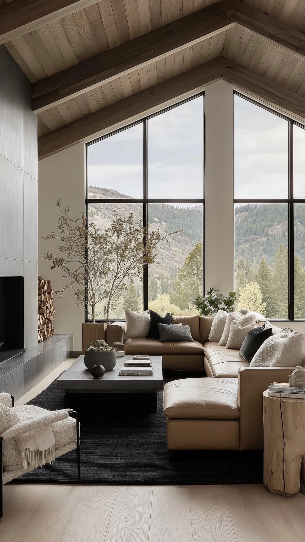 𝙊𝙧𝙜𝙖𝙣𝙞𝙘 𝙈𝙤𝙙𝙚𝙧𝙣 𝙈𝙊𝙐𝙉𝙏𝘼𝙄𝙉- Inviting the outdoors in with oversized steel windows, while organic textures & a neutral color palette further connect the home with its peaceful environment. ⛰️
