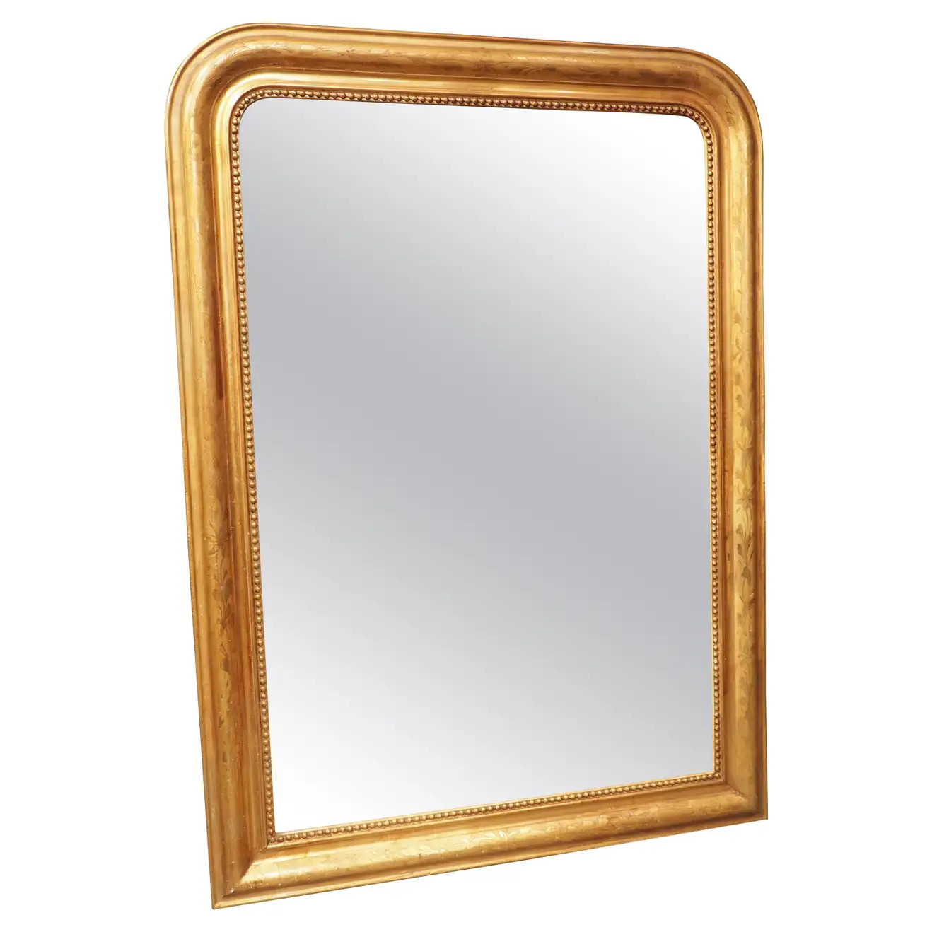 Large French Giltwood Louis Philippe Style Mirror with Floral Motifs, Late 1800s | 1stDibs