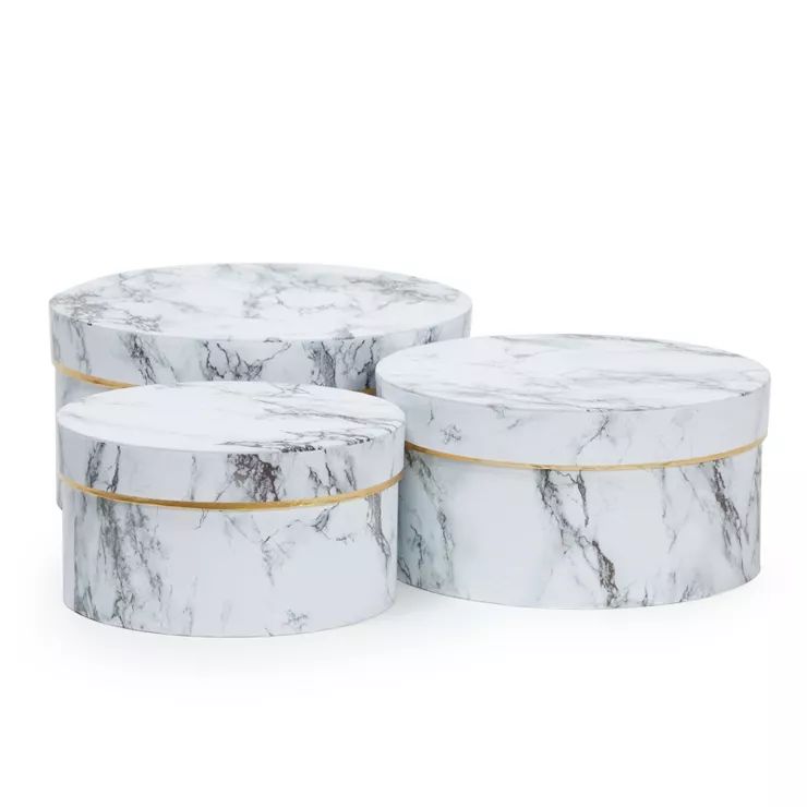 Juvale 3 Piece Small Round Gift Boxes with Lids, White Marble Cardboard Box Set in 3 Sizes | Target