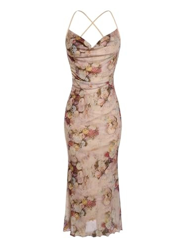 SOLY HUX Women's Floral Mesh Cami Dress Cocktail Wedding Guest Long Dresses | Amazon (US)