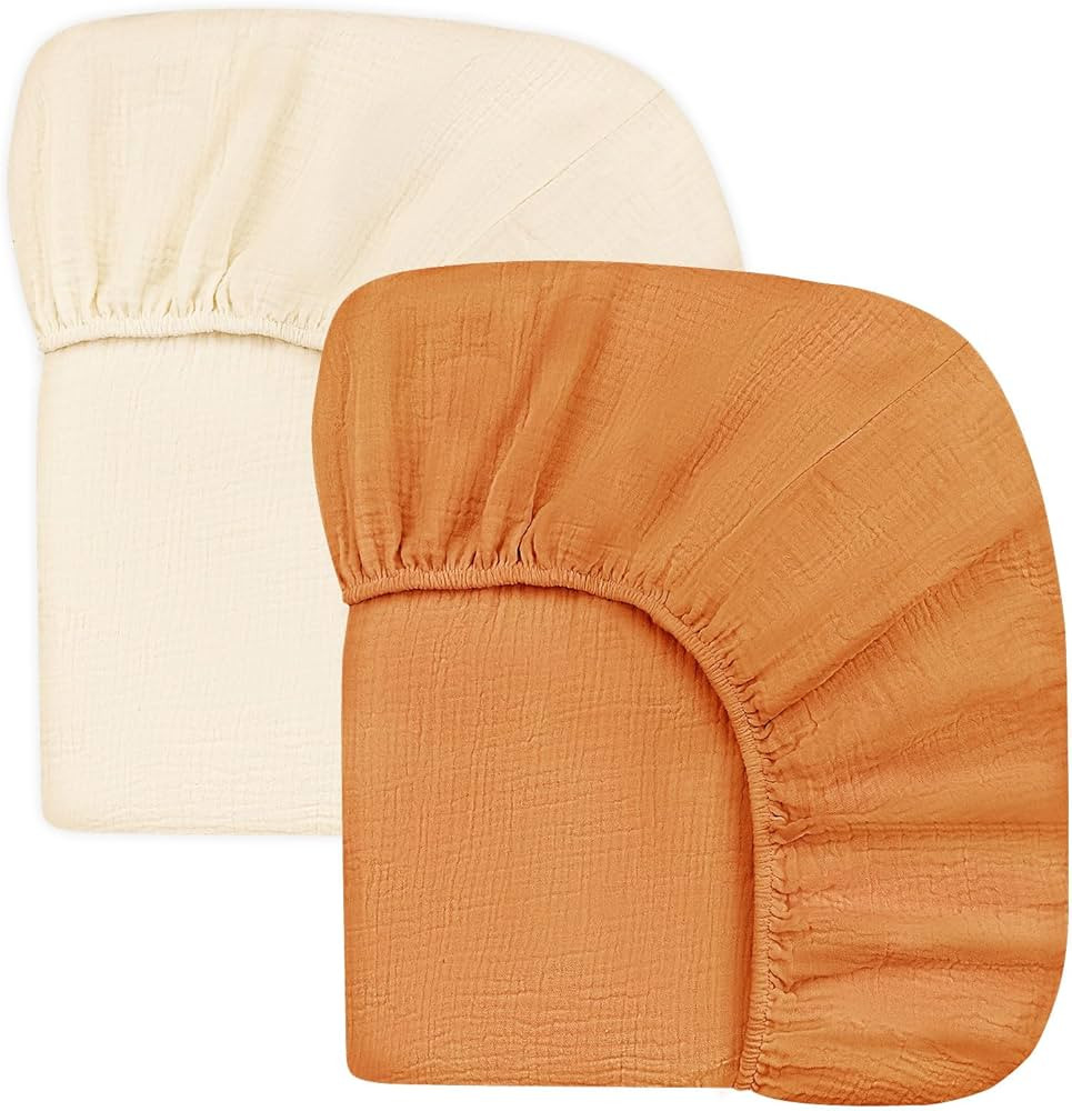 Muslin Crib Sheets for Boys Girls, Hooyax Neutral Baby Crib Fitted Sheets, Boho Soft Crib Mattress Sheet for Standard Crib Mattress & Toddler Mattress 52" x 28", 2 Pack (Cream & Brown) | Amazon (US)