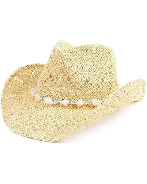 Straw Cowboy Hat for Women with Beaded Trim and Shapeable Brim | Amazon (US)