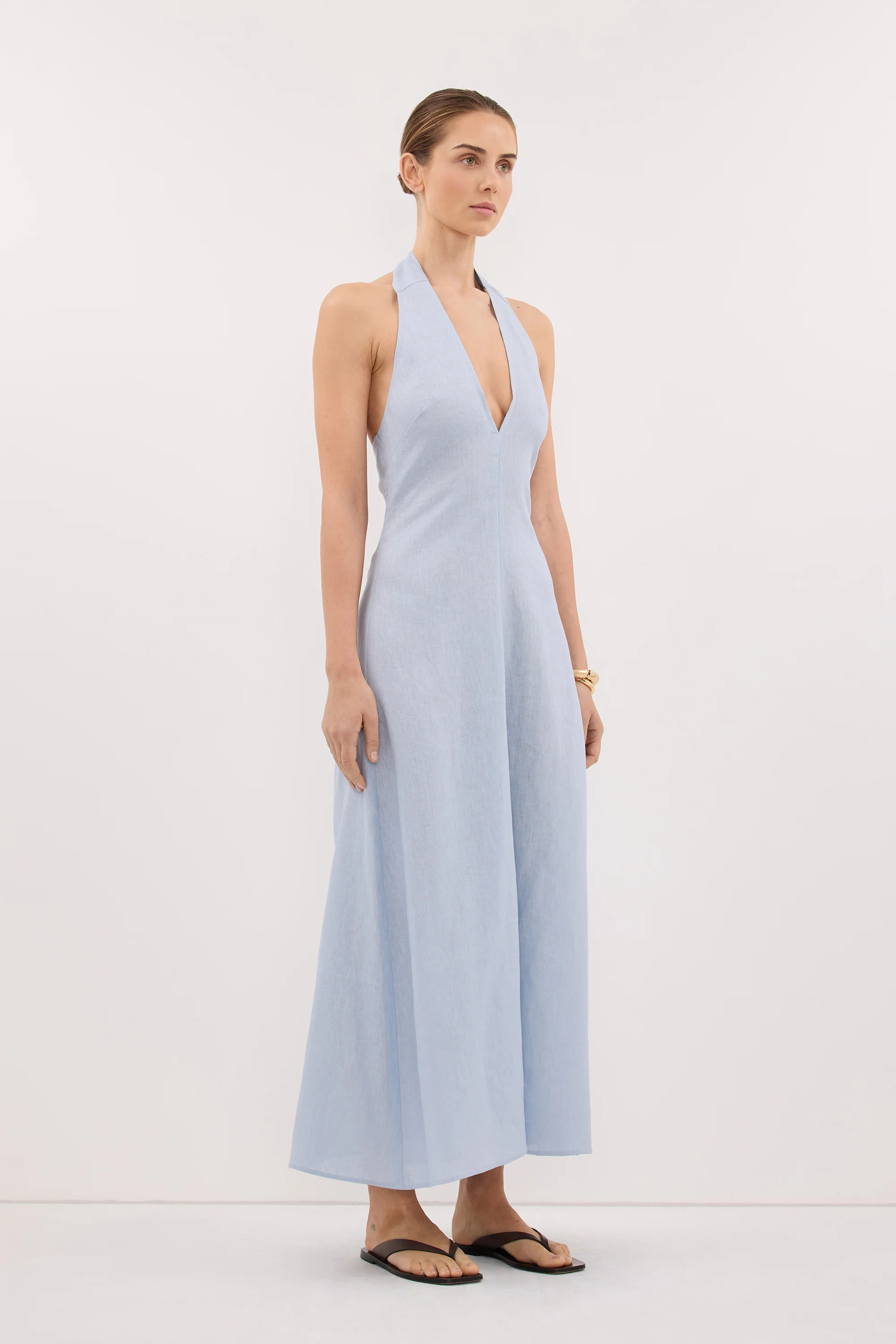 SKY DUSTY BLUE LINEN DRESS | DISSH
