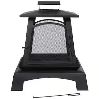 Sunnydaze Decor 32 in. Black Steel Pagoda Style Wood-Burning Fireplace-KF-499 - The Home Depot | The Home Depot
