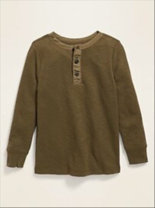 Thermal-Knit Poplin-Trim Long-Sleeve Henley Tee for Toddler ...