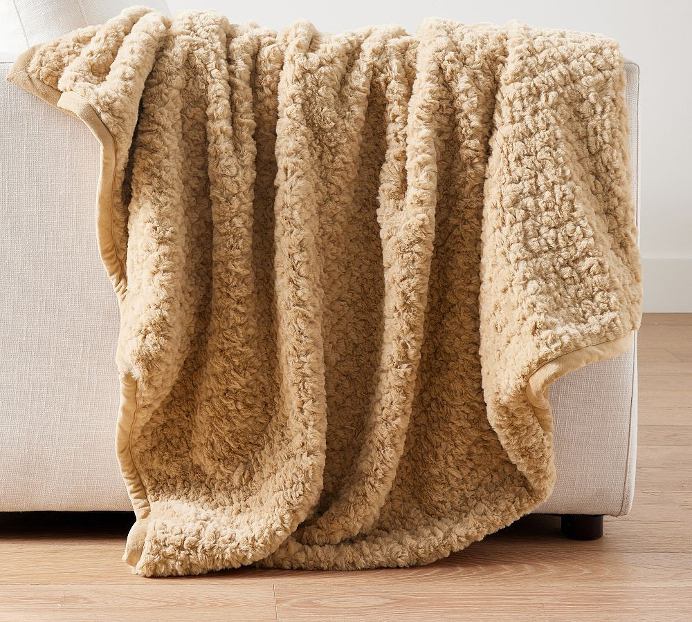 Diamond Ridge Faux Fur Throw Blanket, 50 X 60 "", Taupe | Pottery Barn (US)
