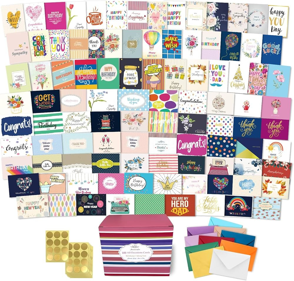 100 All Occasion Cards Assortment Box With Color Envelopes，100 All Occasion Cards Set With Gree... | Amazon (US)