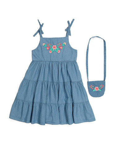 Girls Embroidered Denim Dress With Purse | TJ Maxx