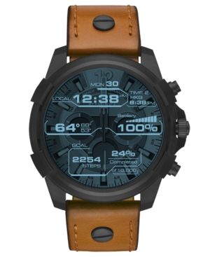 Diesel On Men's Full Guard Brown Leather Strap Smart Watch 48mm | Macys (US)