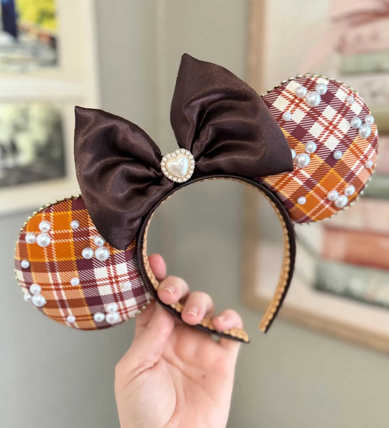 Fall Mouse Ear Headband, Orange and Brown Park Ears, Beige Bow Headband, Neutral Theme Park Outfi... | Etsy (Global)