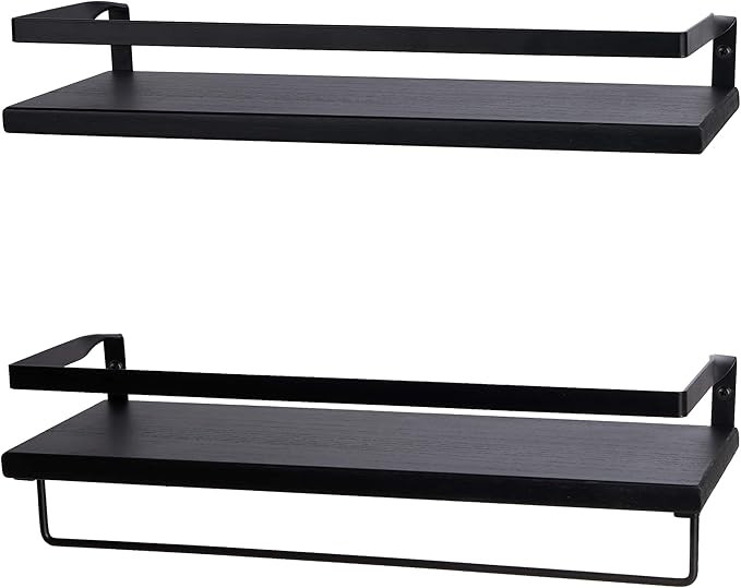 Peter's Goods Modern Floating Shelves with Rail - Wall Mounted Bathroom Wall Shelves with Towel B... | Amazon (US)