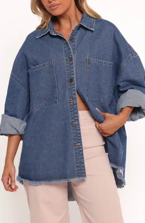 Petal & Pup Twiggy Oversize Frayed Edge Denim Shacket at Nordstrom, Size Large/x-Large | Nordstrom