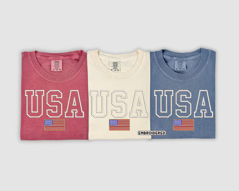 USA Embroidered Shirt, Fourth of July Comfort Colors Shirt, America Shirt, 4th of July Shirt, Emb... | Etsy (US)