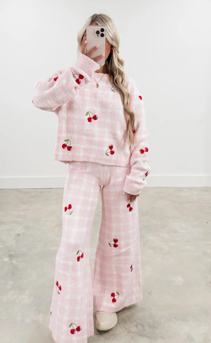 Cherry On Top Embroidery Cozy Sweater Set | CK Squared Boutique