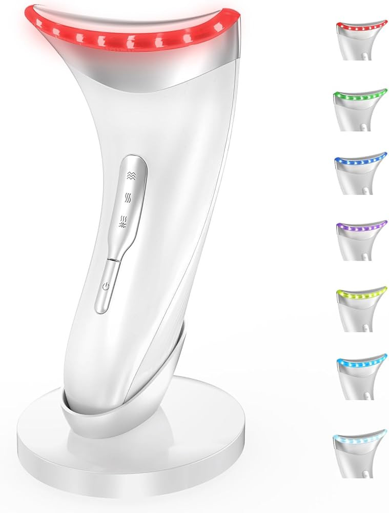 7 Color LED Neck Face Massager Red Light Care Beauty Device, Vibration & Heat Facial Sculptor Mas... | Amazon (US)