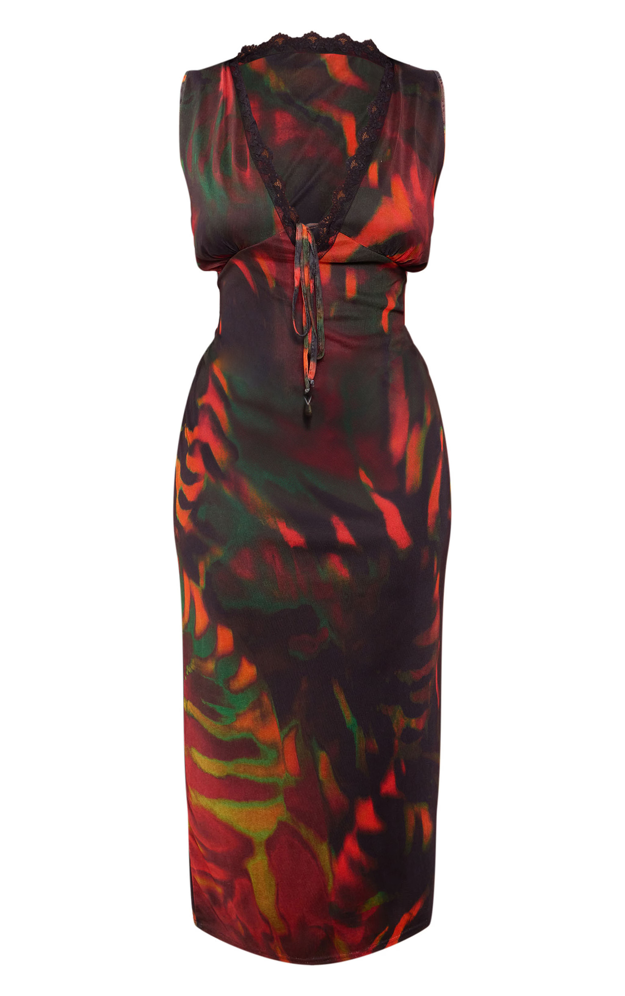 Plus Black Abstract Print Lace Trim Maxi Dress | PrettyLittleThing US