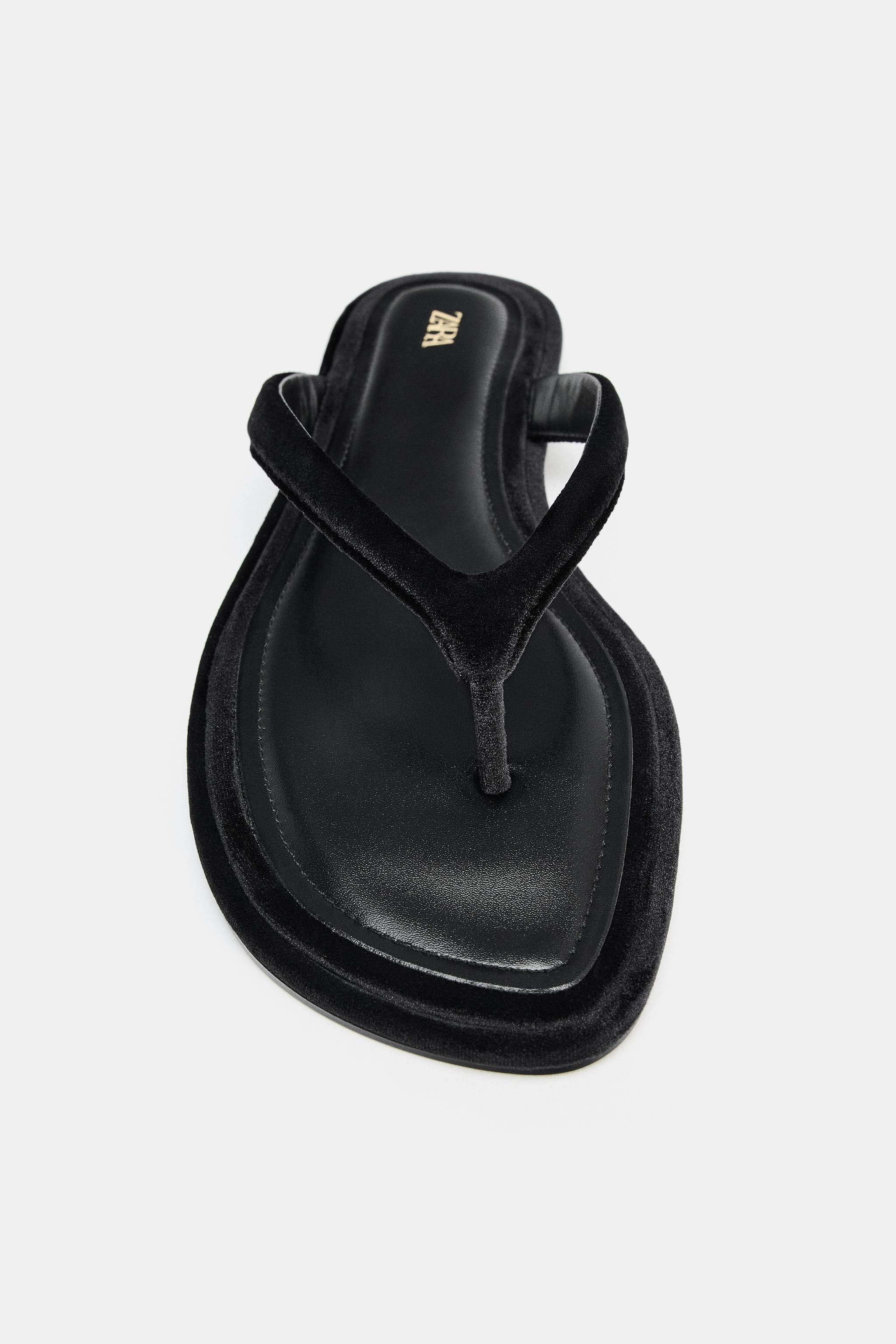 VELVET-EFFECT FLAT SANDALS | Zara UK