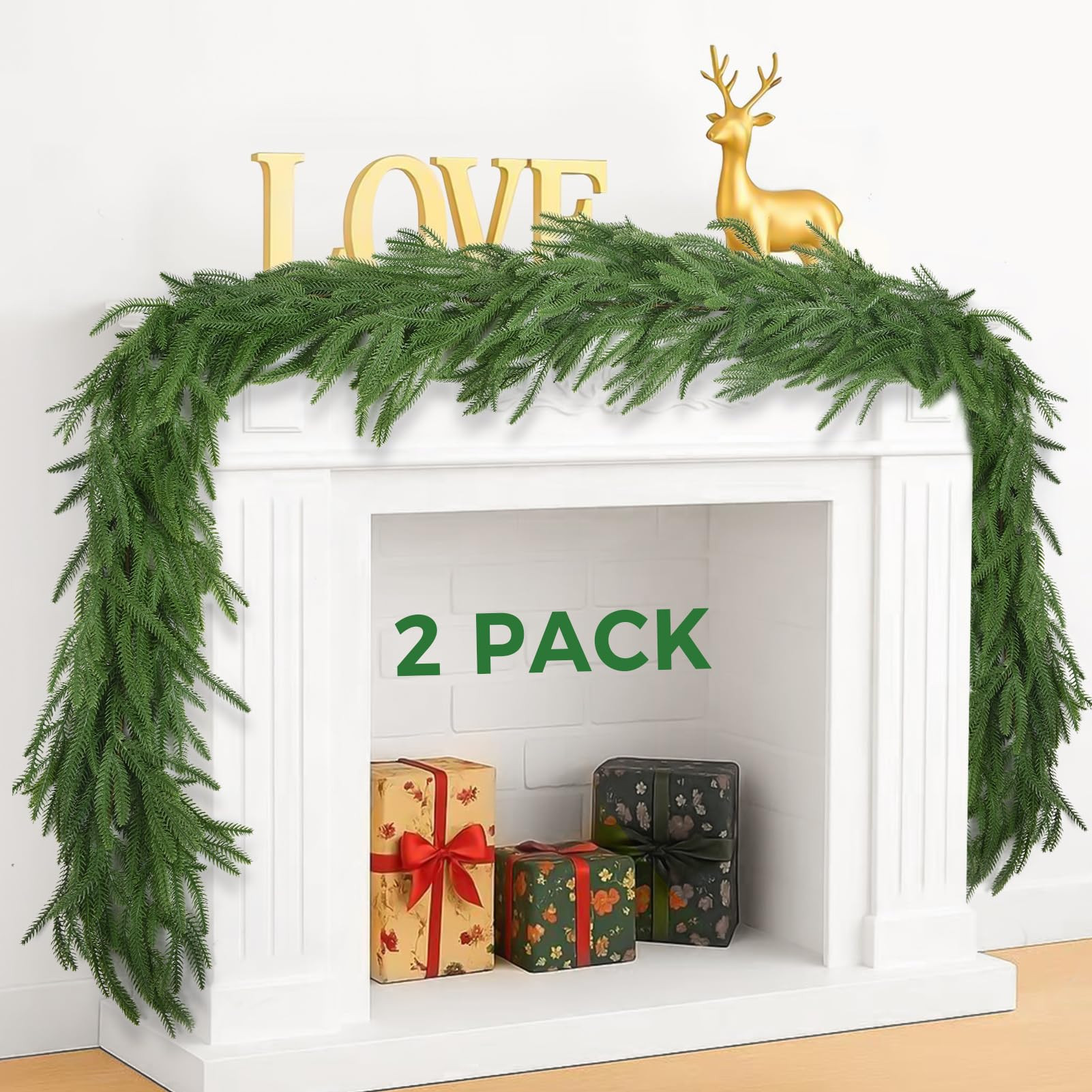 9FT Christmas Norfolk Pine Garland, Artificial Pine Needles Winter Garlands Faux Greenery Fake Ga... | Amazon (US)