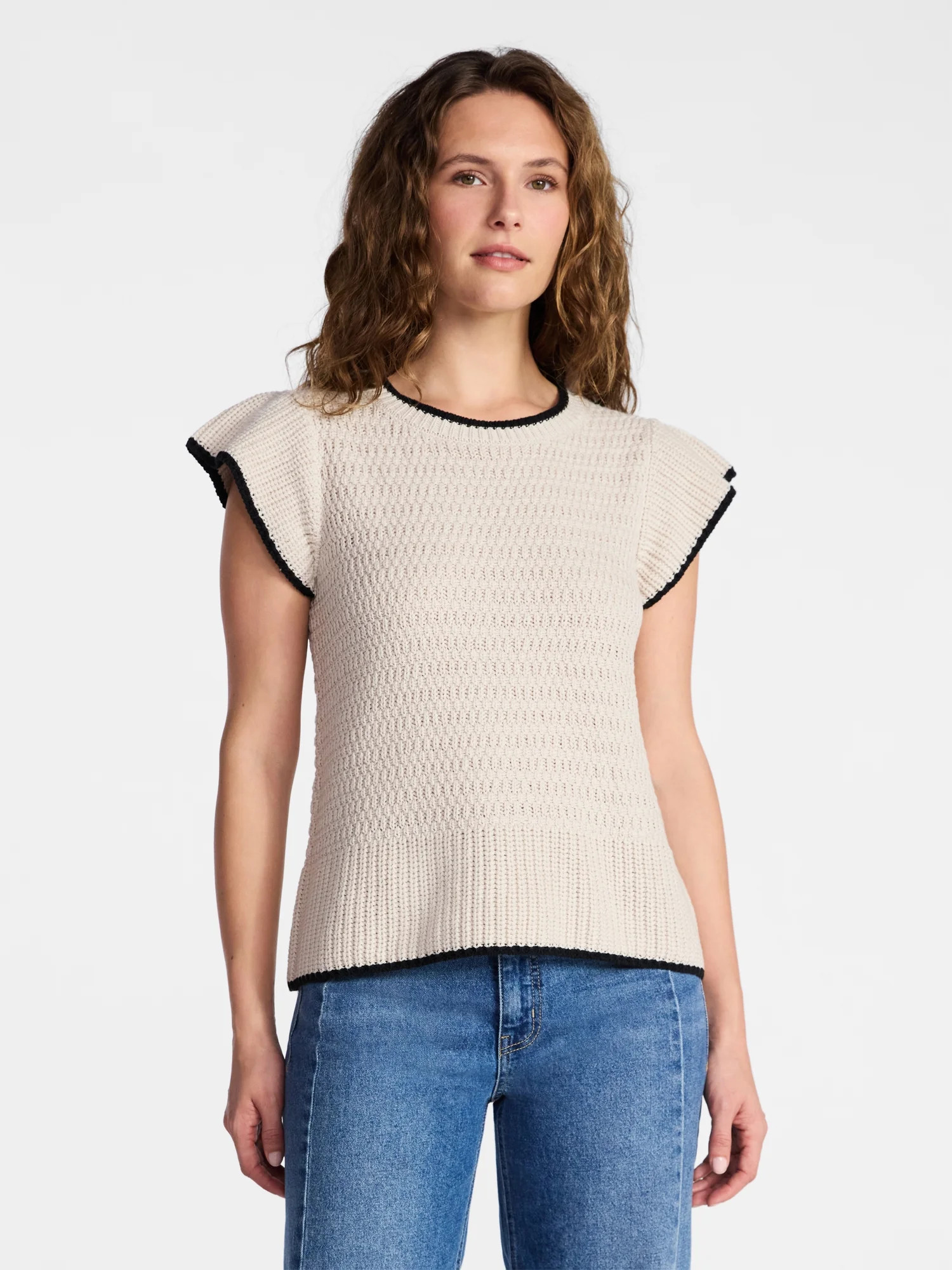 Time and Tru Women's Flutter Sleeve Sweater, Lightweight, Sizes XS-XXXL | Walmart (US)