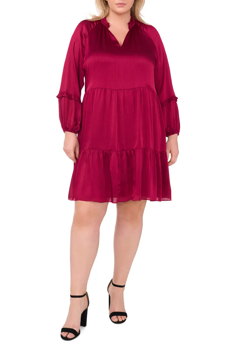 CeCe Plissé Long Sleeve Babydoll Dress | Nordstrom | Nordstrom