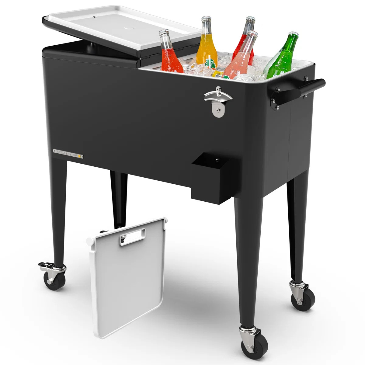 Permasteel - 80QT Retro Rolling Patio Cooler with Divider - Black | Wayfair North America
