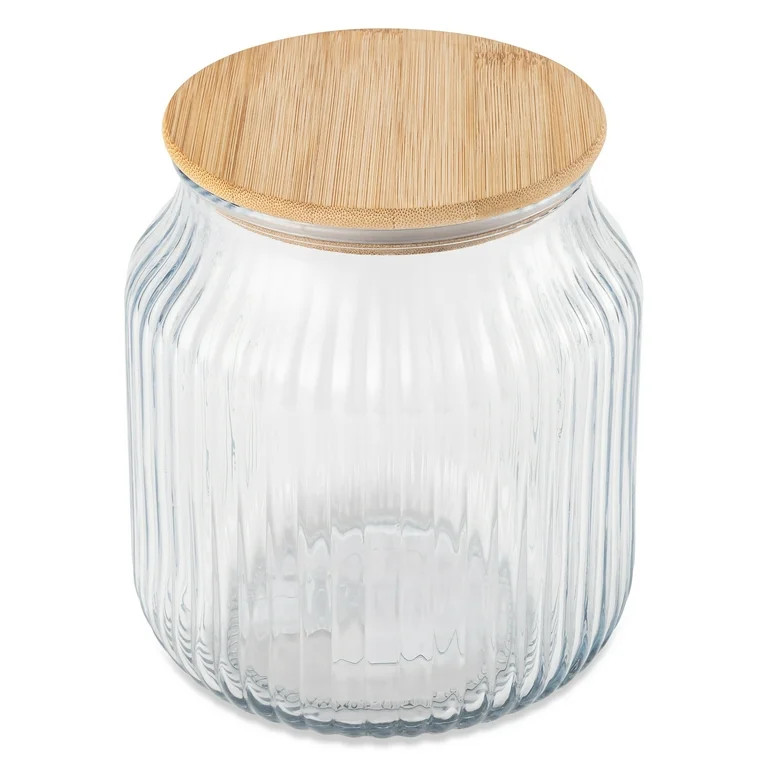 Thyme & Table Medium (2.6 L) Ribbed Glass Kitchen Organization Jar with Bamboo Lid, Clear | Walmart (US)