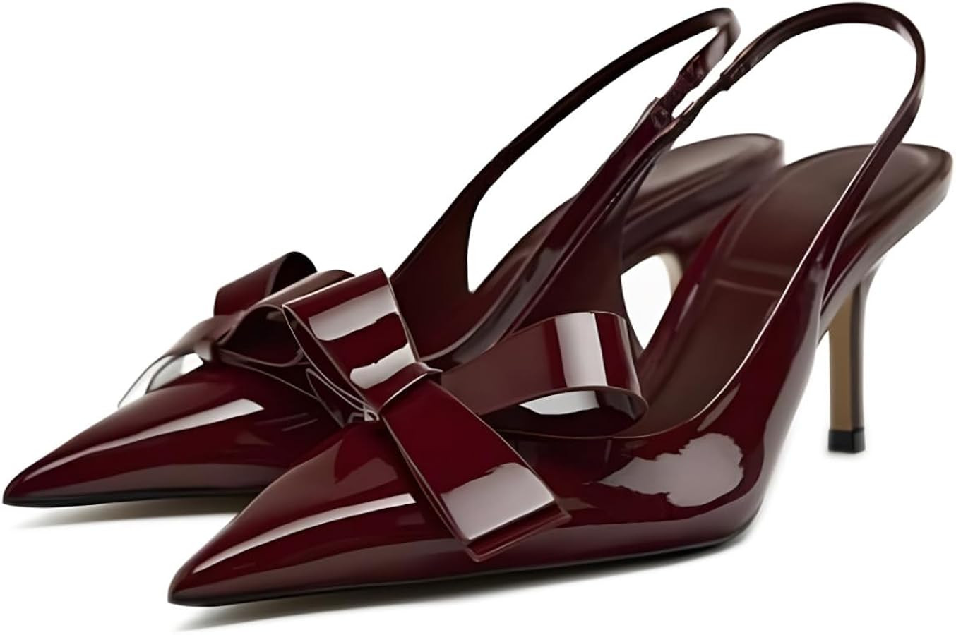 Kluolandi Bow Knot Slingback Kitten Heels for Women Closed Pointed Toe Pumps Dress Shoes Stiletto... | Amazon (US)